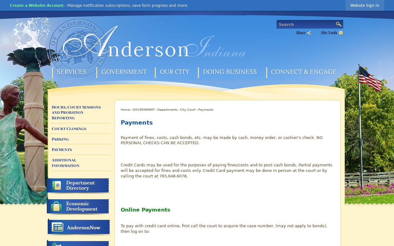 Anderson warrant case payment methods from City Court