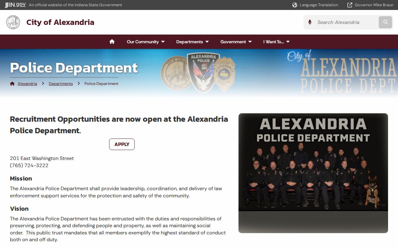 Official Alexandria Police Department contact page