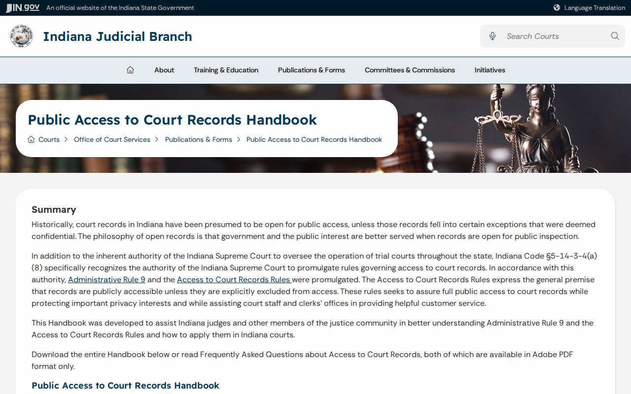 Indiana Judicial Branch court record public access framework