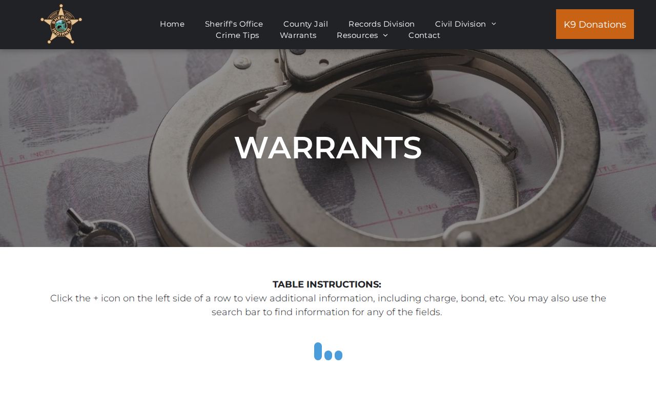 Madison County warrant records search controls on the Sheriff page
